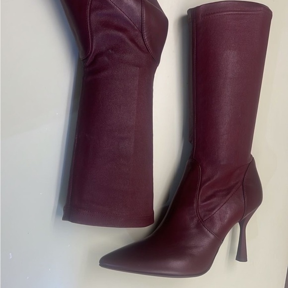 Agl MADE IN ITALY LEATHER Burgundy Heeled Boots with Stiletto Heel - Picture 3 of 8